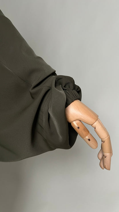 Close-up of the elasticated cuff on the Army green Sumayyah Two-Piece Jilbab