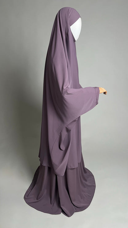 Taro Sumayyah Two-Piece Jilbab, three-quarter view showing the long khimar and matching skirt