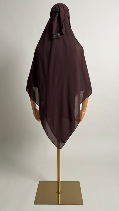 Brown Hana Nose String Niqab Set, back view on a mannequin
