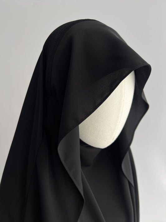 Indonesian Style Khimar in black, close-up of head covering area