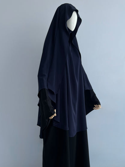 Complete modest outfit: Essential Zip Abaya with Indonesian Style Khimar in navy blue