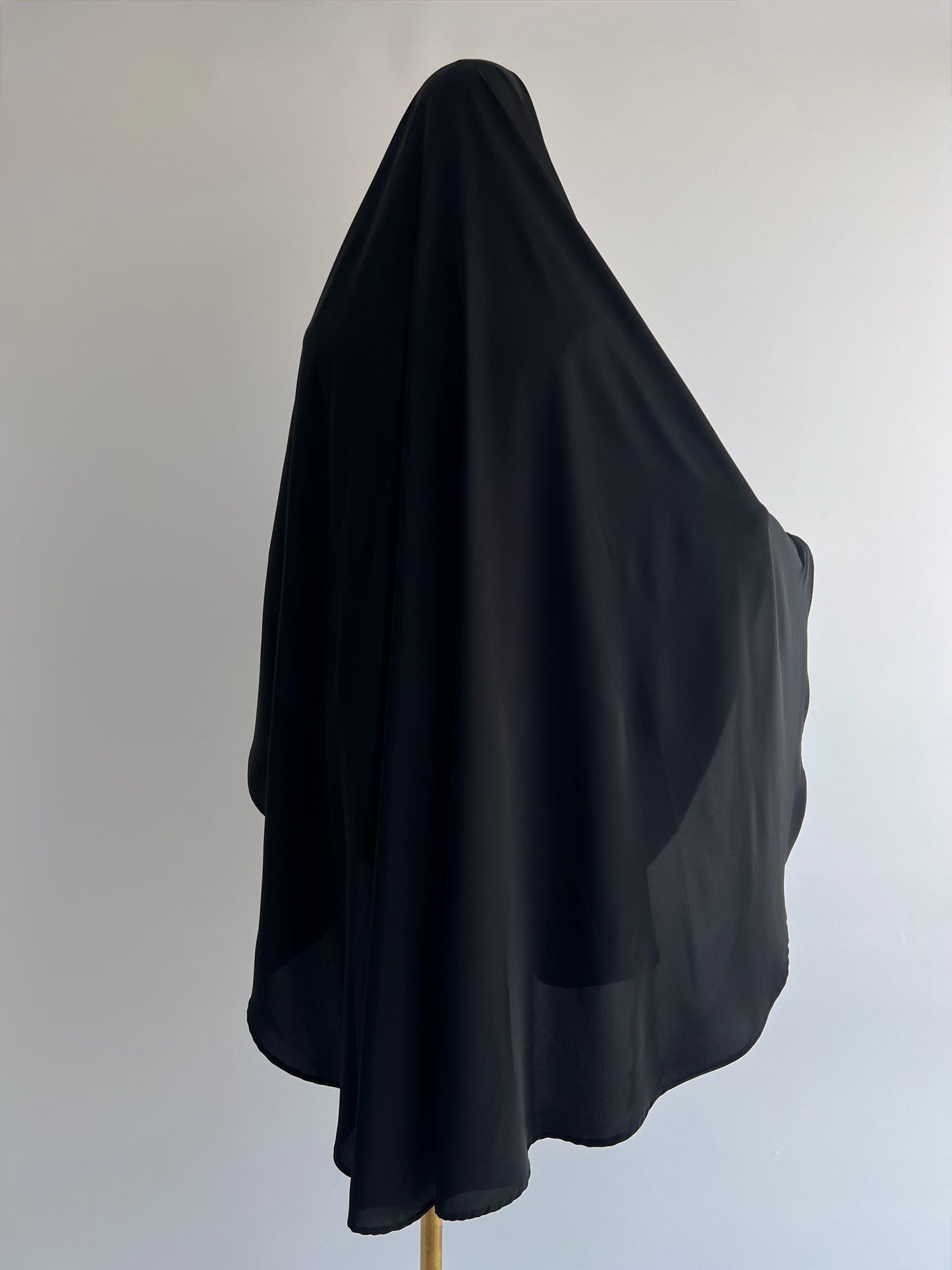 Indonesian Style Khimar in black, full back view on mannequin