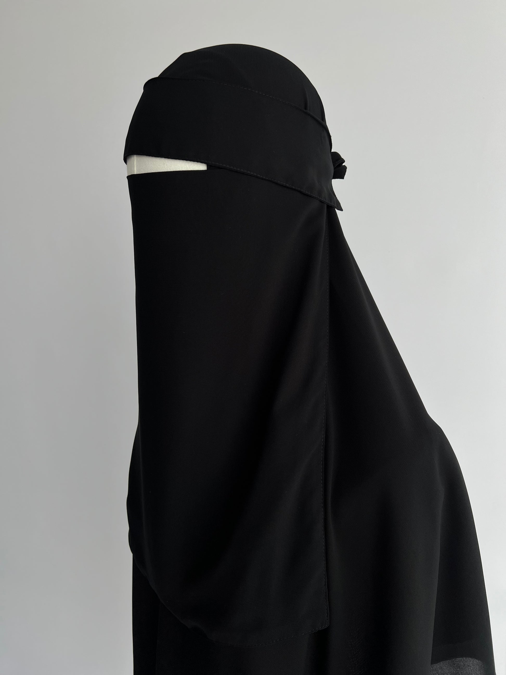 Niqab and Hijab Set in black, side view on mannequin