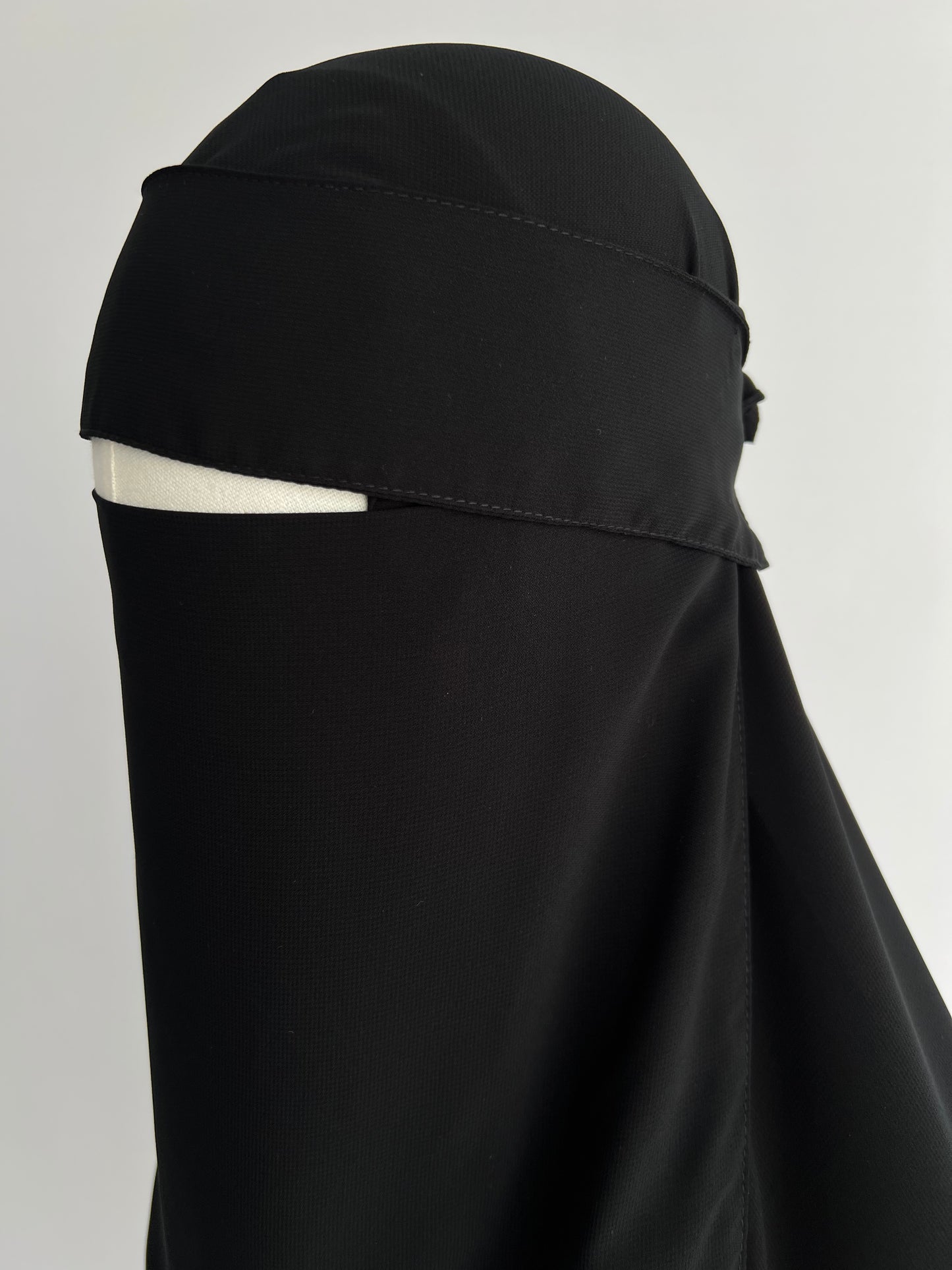 Niqab and Hijab Set in black, close-up side view showing drape and fit