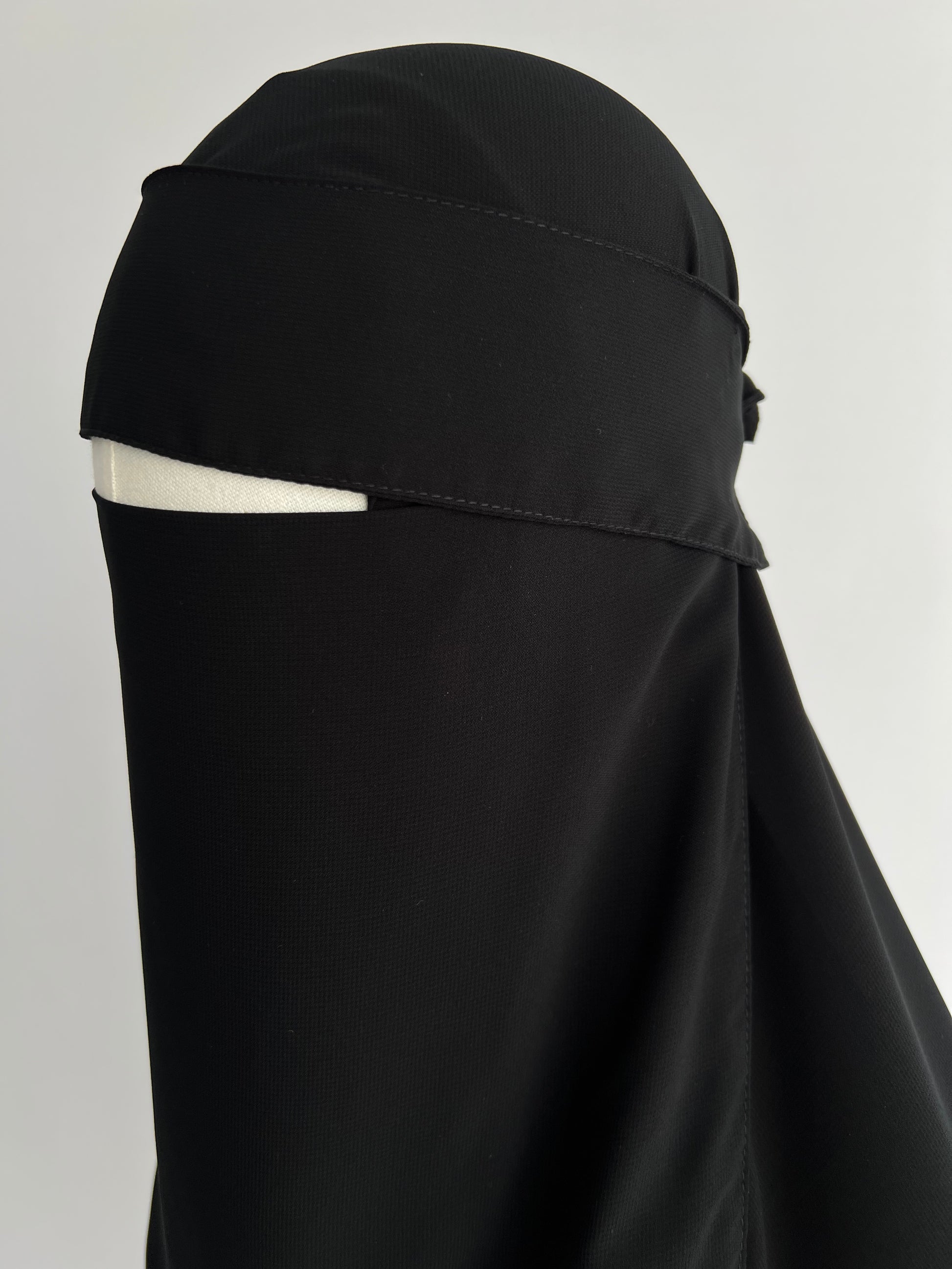 Niqab and Hijab Set in black, close-up side view showing drape and fit