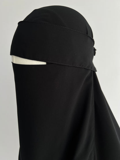 Niqab and Hijab Set in black, close-up side view showing drape and fit