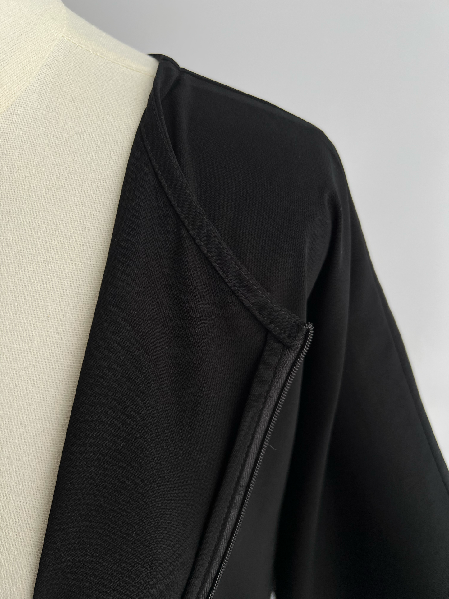 Close-up of concealed front zip interior on Essential Zip Abaya