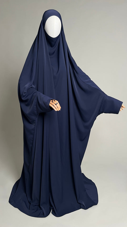 Baritone Blue Zaynab One-Piece Jilbab, full-length front view with one arm extended