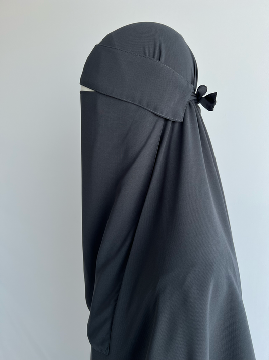 Niqab and Hijab Set in dark grey, side view on mannequin